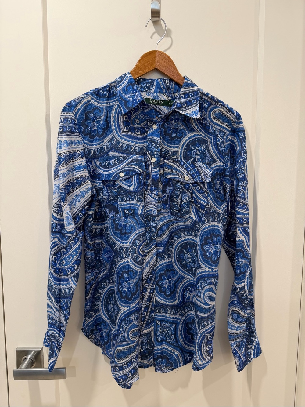 Lauren Ralph Lauren Blue Paisley Cotton-Silk Blend Shirt